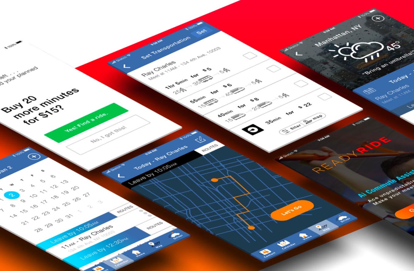 hero image of several app screens floating at an angle overa  red background